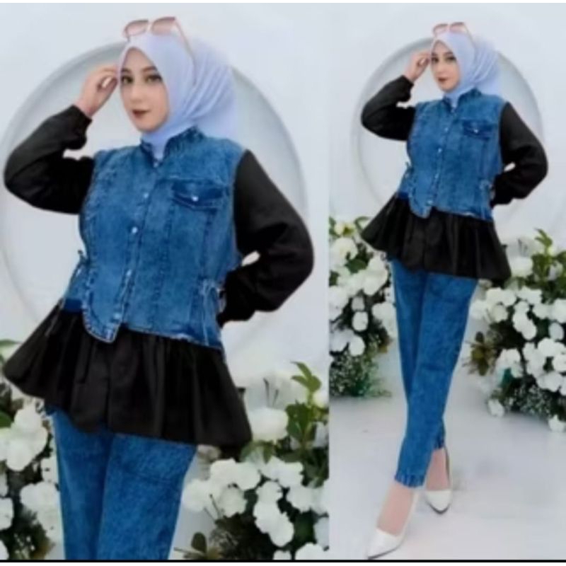 kemeja nazilla jeans mix rayon twil bluse tunik stadar jumbo
