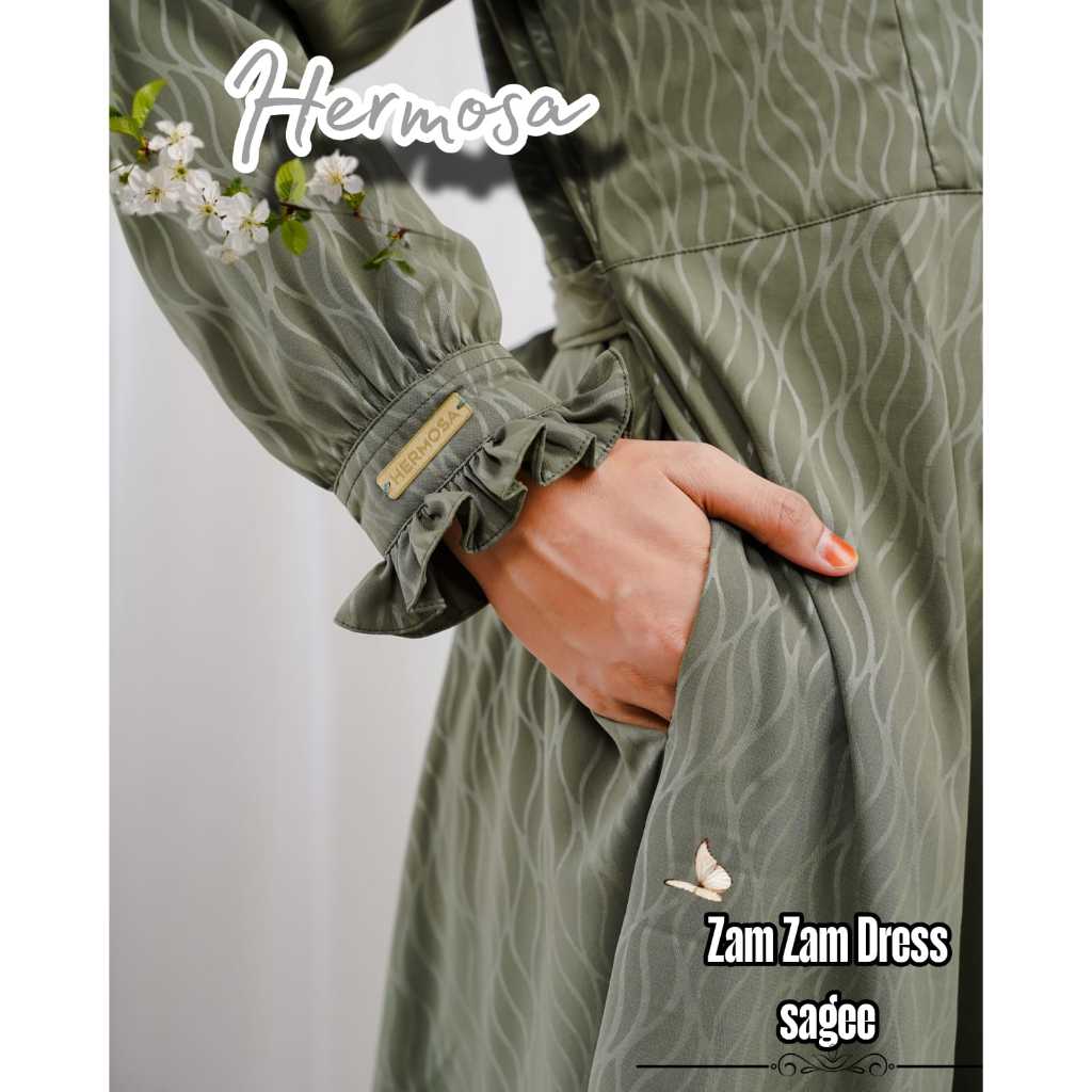 [Gamis hermosa] Gamis hermosa embos motif zamzam sage-gamis sage green-gamis hijau sage terbaru