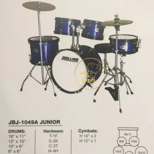 Drum Dram Set Junior Rolling Bass Alat Musik Edukasi Belajar Anak Multiwarna High Quality Original