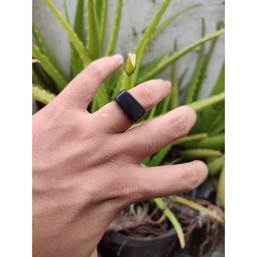 Cincin Akar Bahar Hitam Asli Tanpa Sambungan Model Akik