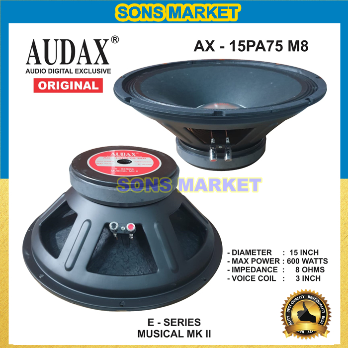 SPEAKER AUDAX AX 15 PA 75 FULL RANGE 15in 15inch 600 WATT 15PA75 AX 15PA75 M8 ORIGINAL AUDAX INDONES