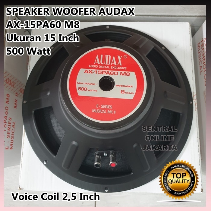 SPEAKER WOOFER AUDAX AX 15 PA 60 FULL RANGE 15in 15inch 500 WATT 15PA60 AX 15PA60 M8 ORIGINAL AUDAX 
