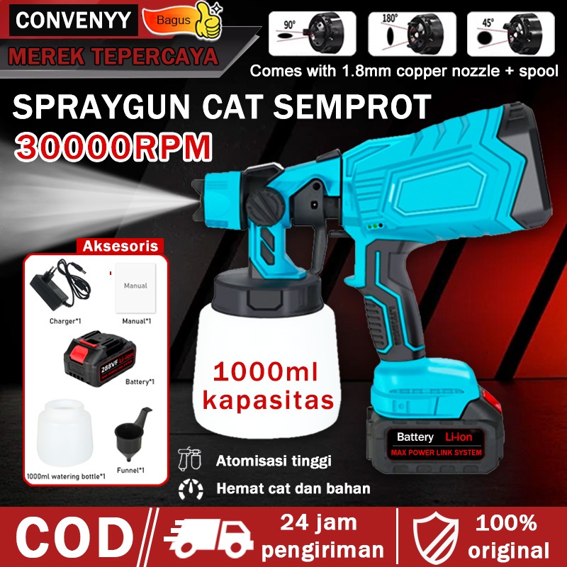 Convenyy Spraygun cat semprot Alat semprot cat listrik cordless 1000ML pistol Paint air spray gun el
