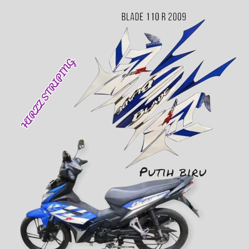 STIKER STRIPING LIS LES POLET PLAT BODY MOTOR HONDA BLADE 110R 2009 PUTIH BIRU