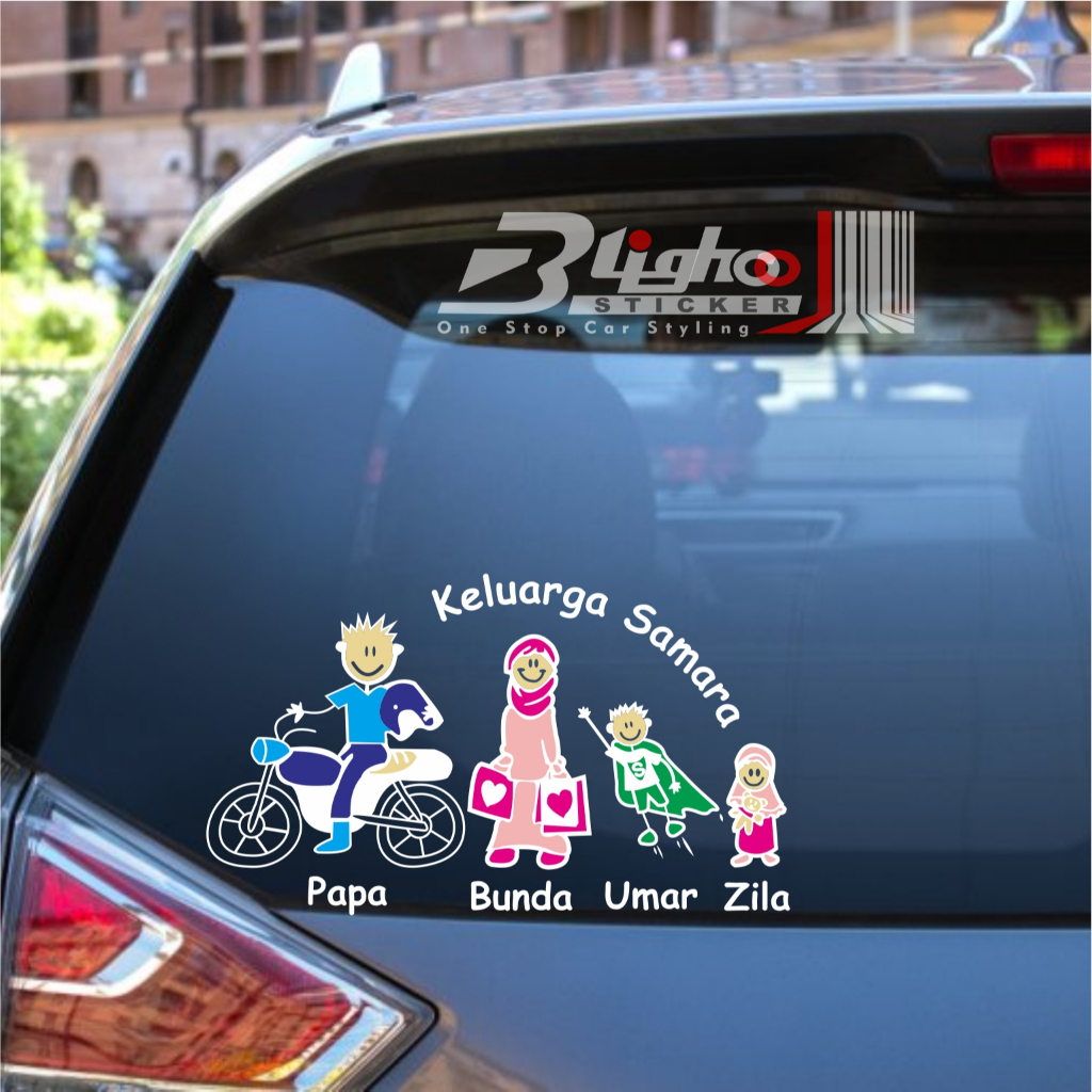 BLIGHOO CUTTING STICKER MOBIL HAPPY FAMILY / HAPPY MUSLIM FAMILY WARNA STIKER KACA MOBIL LUCU KEREN