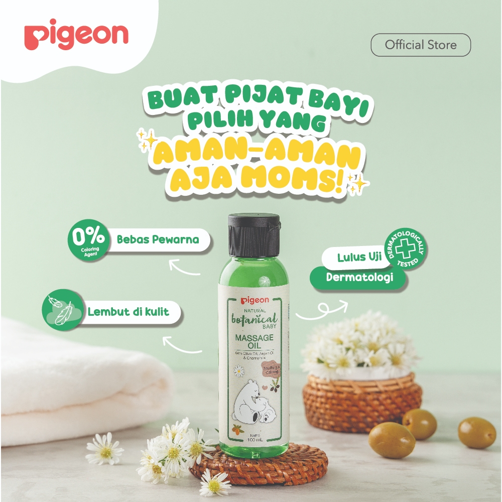 PIGEON Botanical Baby Massage Oil 100Ml | Minyak Untuk Pijat Bayi Kulit Normal - Sensitif