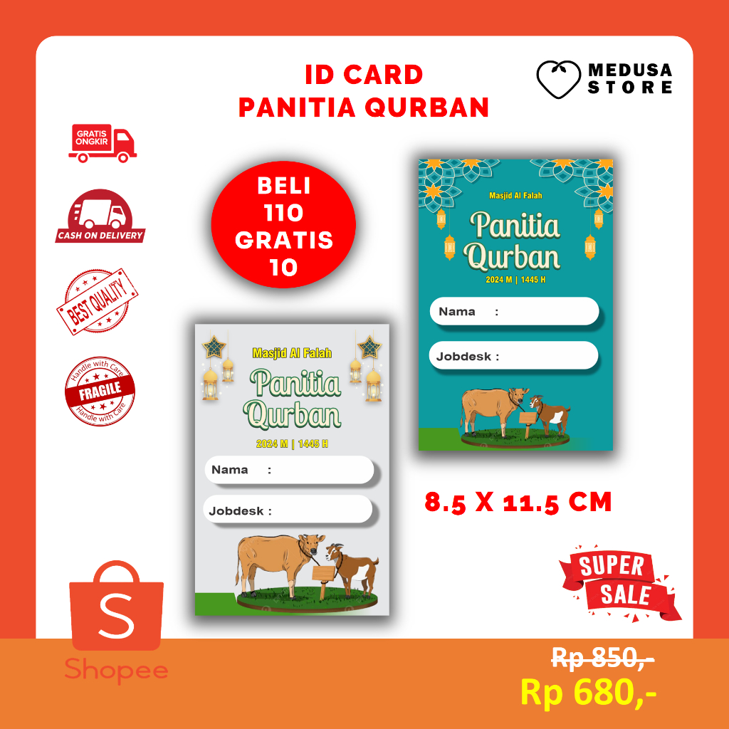 

Id Card Name tag Panitia Qurban Idul Adha / Nametag Kurban 8.5 x 11.5