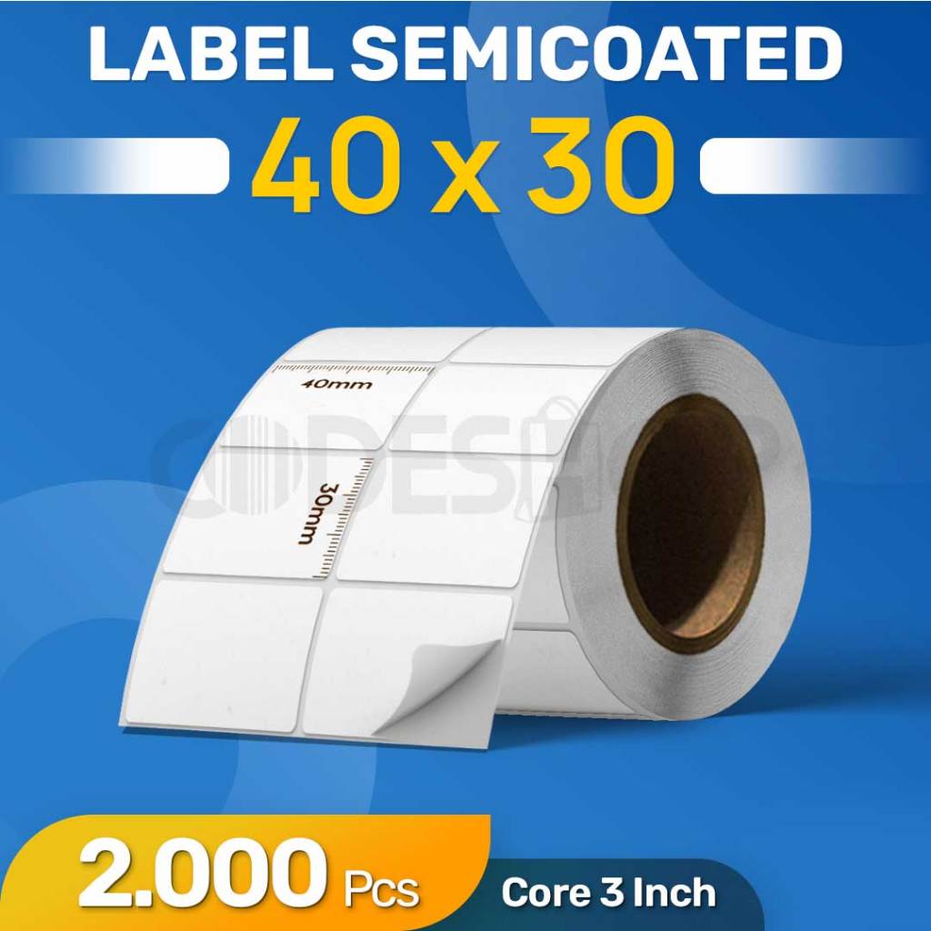 

Stiker Label SEMICOATED 40x30mm Kertas Barcode Isi 2500 pcs/roll 40 x 30
