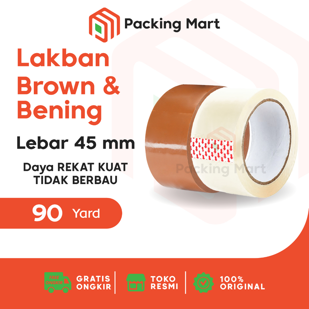 

Lakban Bening Dan Coklat OPP Isolasi Selotip 45 mm x 90 Yard