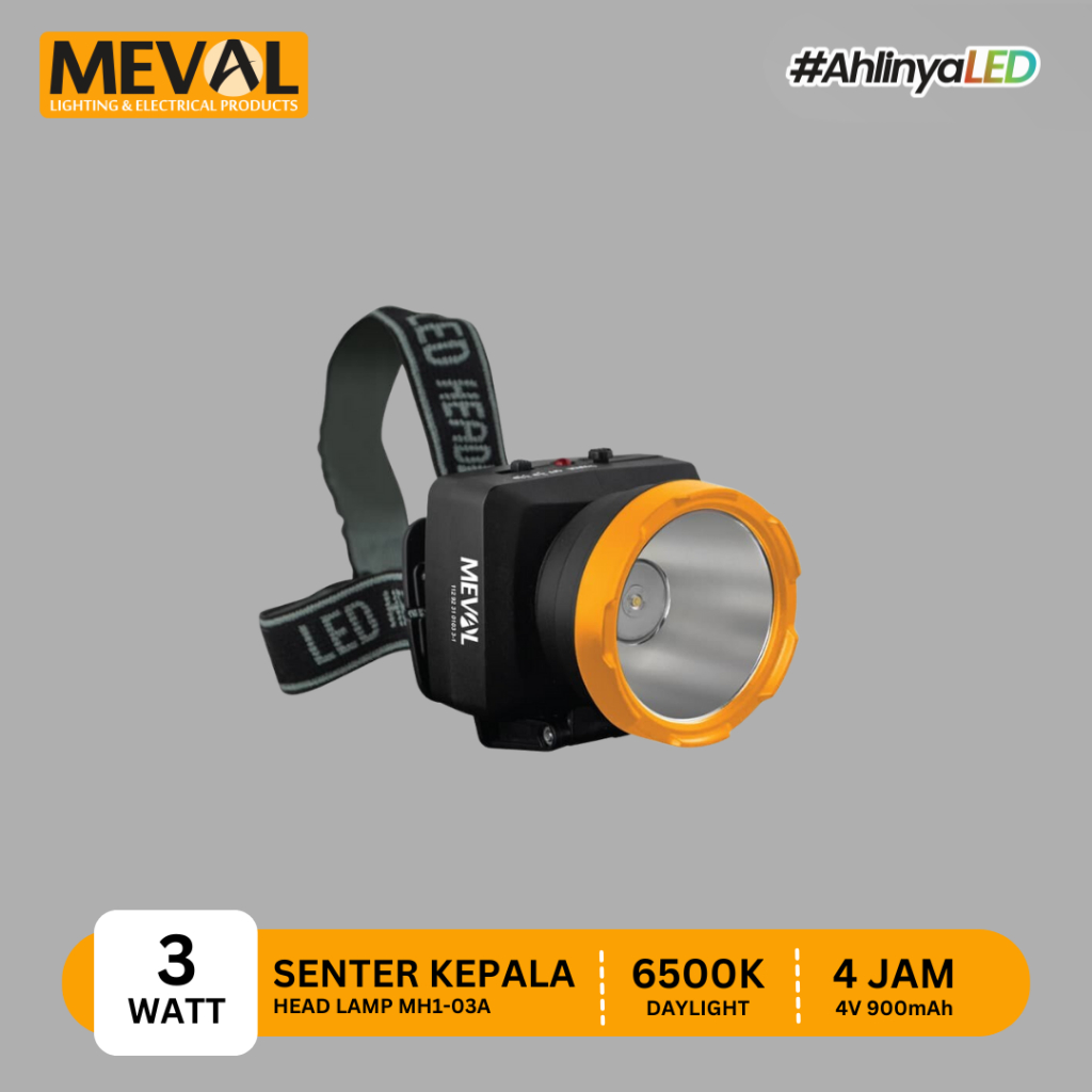 Senter Kepala Head Lamp LED 3W - Putih MEVAL