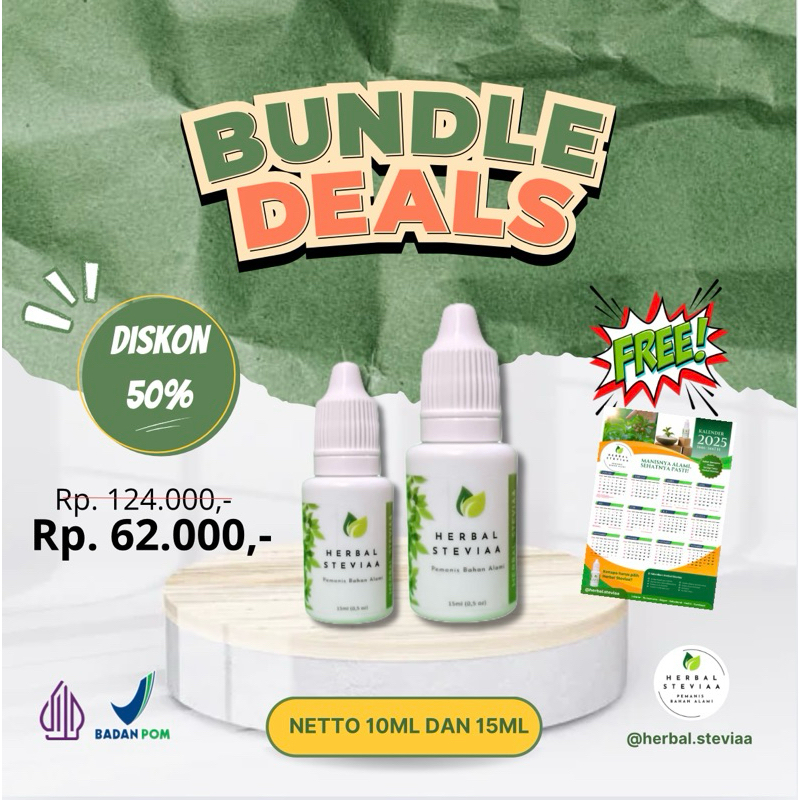 

Promo Bundle Deals Gratis Kalender 2025 - Herbal Stevia Pemanis Alami - Herbal Steviaa 10ml dan 15ml Premium Quality