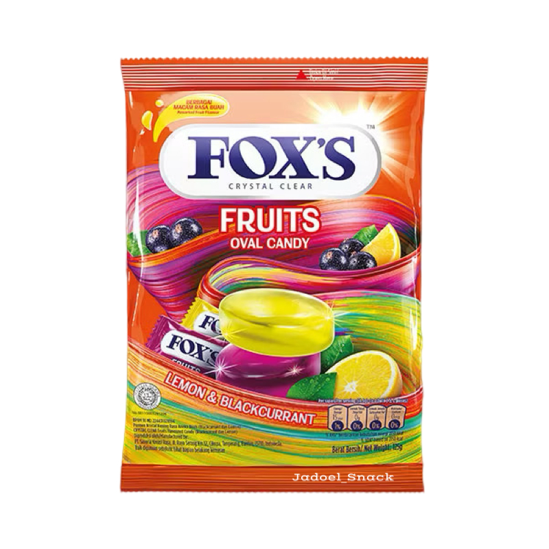 

Permen Fox's Crystall Clear Fruits Oval Candy Lemon & Blackcurrant by Jadoel Snack