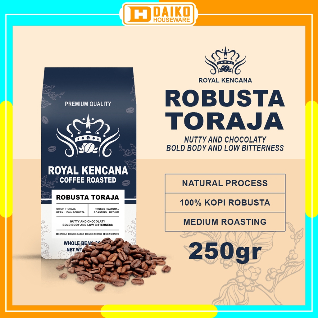 

Royal Kencana Robusta Toraja Premium Quality Coffee Roasted 250gr - Whole Bean Medium Roast Specialty Coffee