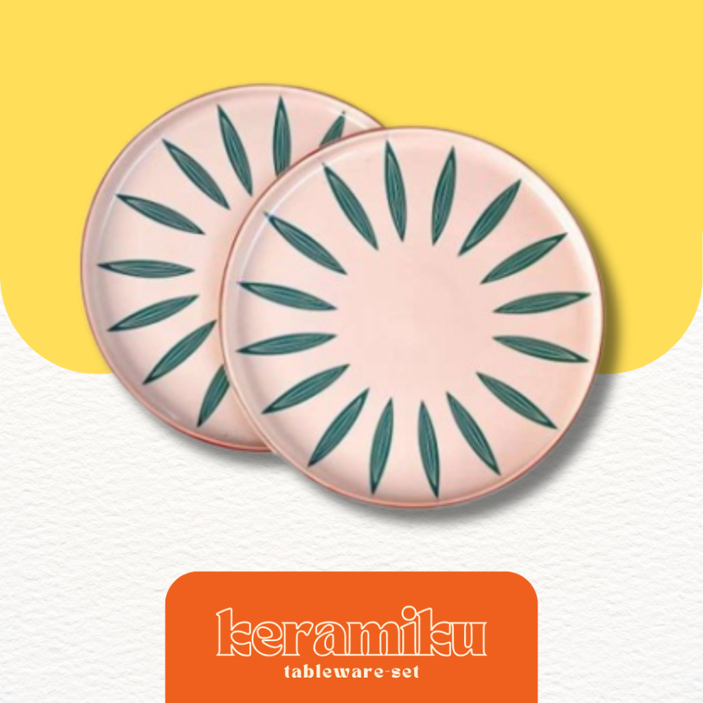 PIRING MAKAN KERAMIK MOTIF DAUN 27CM/ PIRING SAJI/ PREMIUM DINNER PLATE/ PIRING MAKAN CANTIK/ HORECA