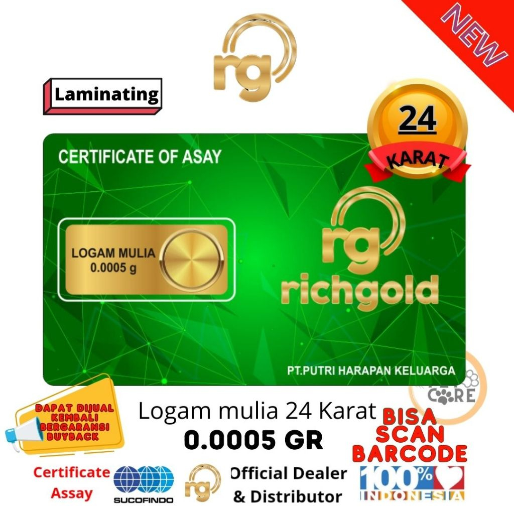 Rich Gold 0.0005 Gram Emas Mini Logam Mulia 24 karat