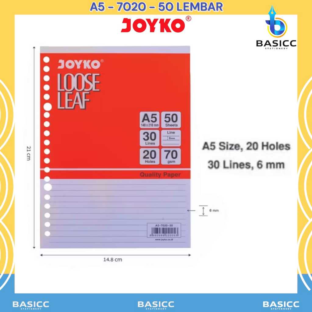 

Joyko Loose Leaf 50-Lembar Kertas Binder Bergaris | A5-7020-50