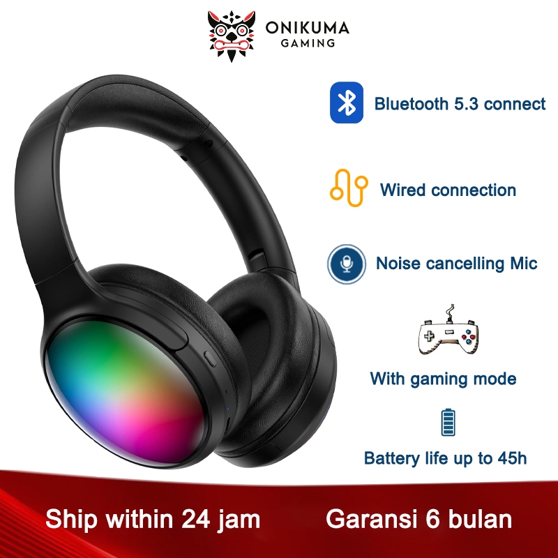 Onikuma B3 Wireless Bluetooth Headset Dengan Mikrofon Pengurang Kebisingan Cahaya RGB