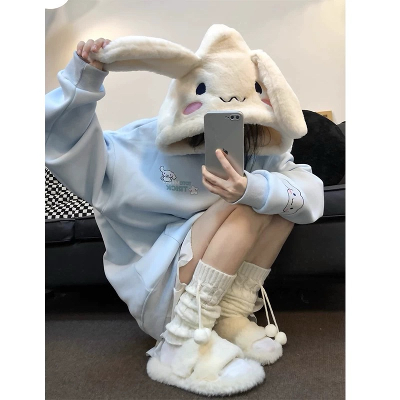 Cinnamoroll Fluffy Jacket | MILKTEAS | Jaket Sanrio Cinnamoroll Biru Muda Jaket Karakter Lucu Unik A