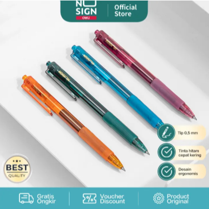 

Deli Nusgin Gel Pen / Pulpen Gel Cetek 0.5mm Warna Hitam Dengan Rubber Grip NS561