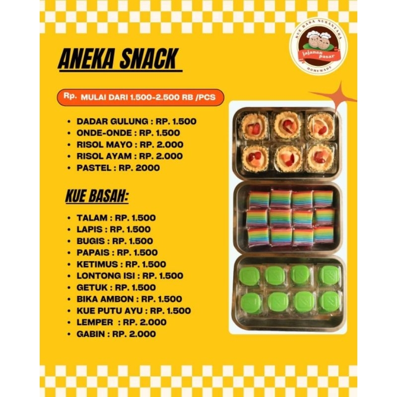 

Aneka kue basah, jajanan pasar, snack box