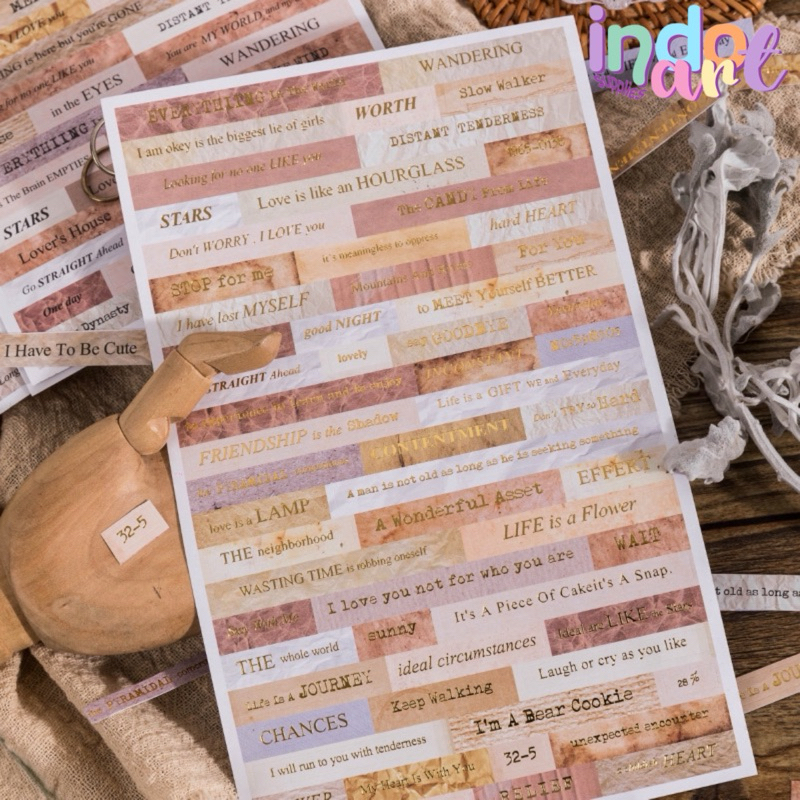 

(IAS) Deco Sticker Set Journal Scrapbook Letters Words Quotes Gold Retro Vintage Metallic 4 sheets