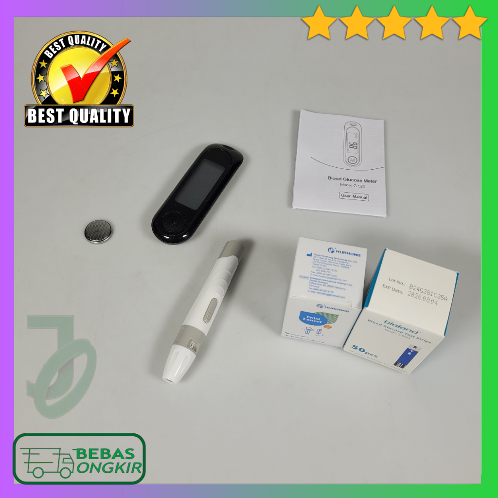 Alat Tes Gula Darah Akurat Glucometer Kit 50 Tes Strip ELECTRON HH-XT520