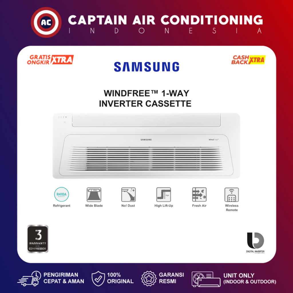 SAMSUNG AC Cassette WindFree (1-way Flow) Inverter AC071FE1D 3 PK (1 Phase)