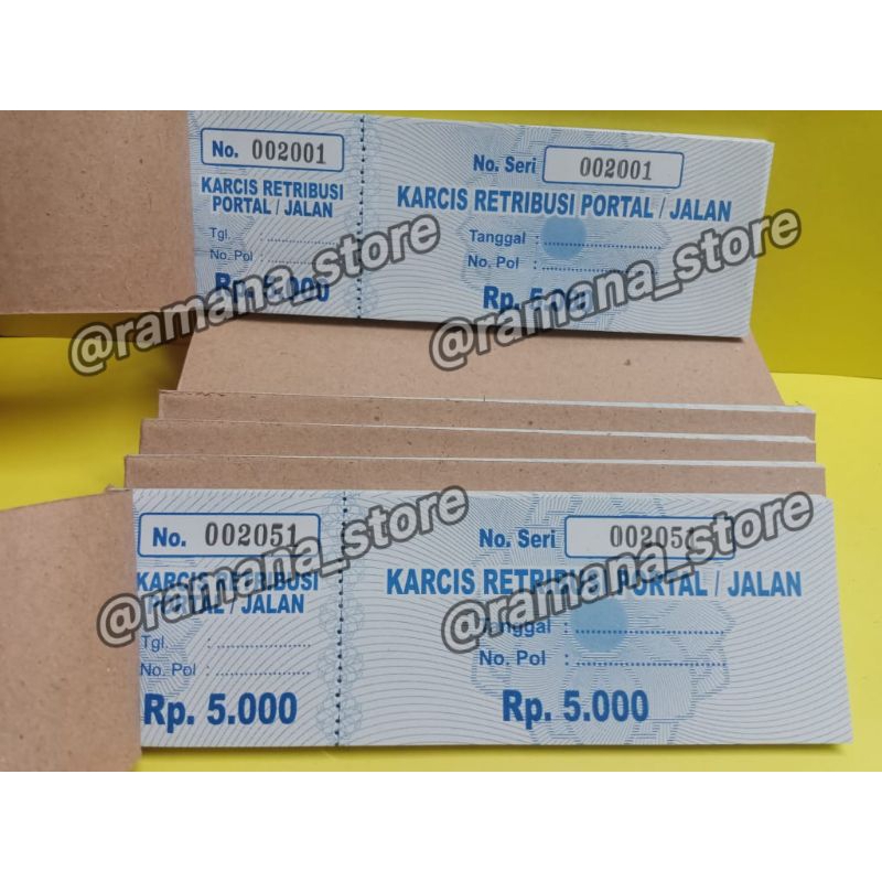 KARCIS PORTAL JALAN/KARCIS PARKIR MOTOR MOBIL 5 RIBU, 10 RIBU