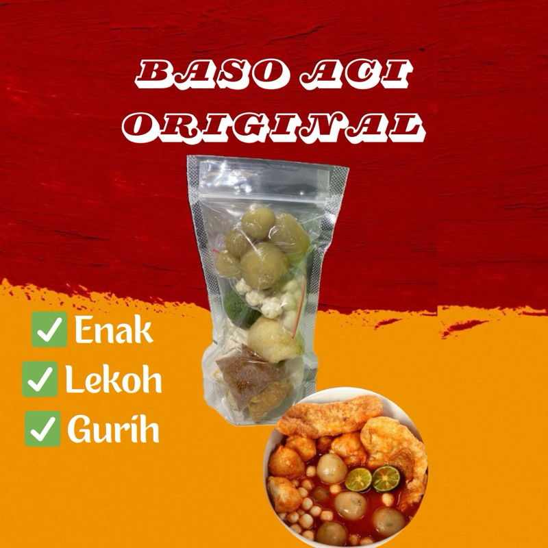 

Baso aci original (isian toping cuanki lidah,pilus cikur,siomay goreng,tahu goreng,jeruk limau