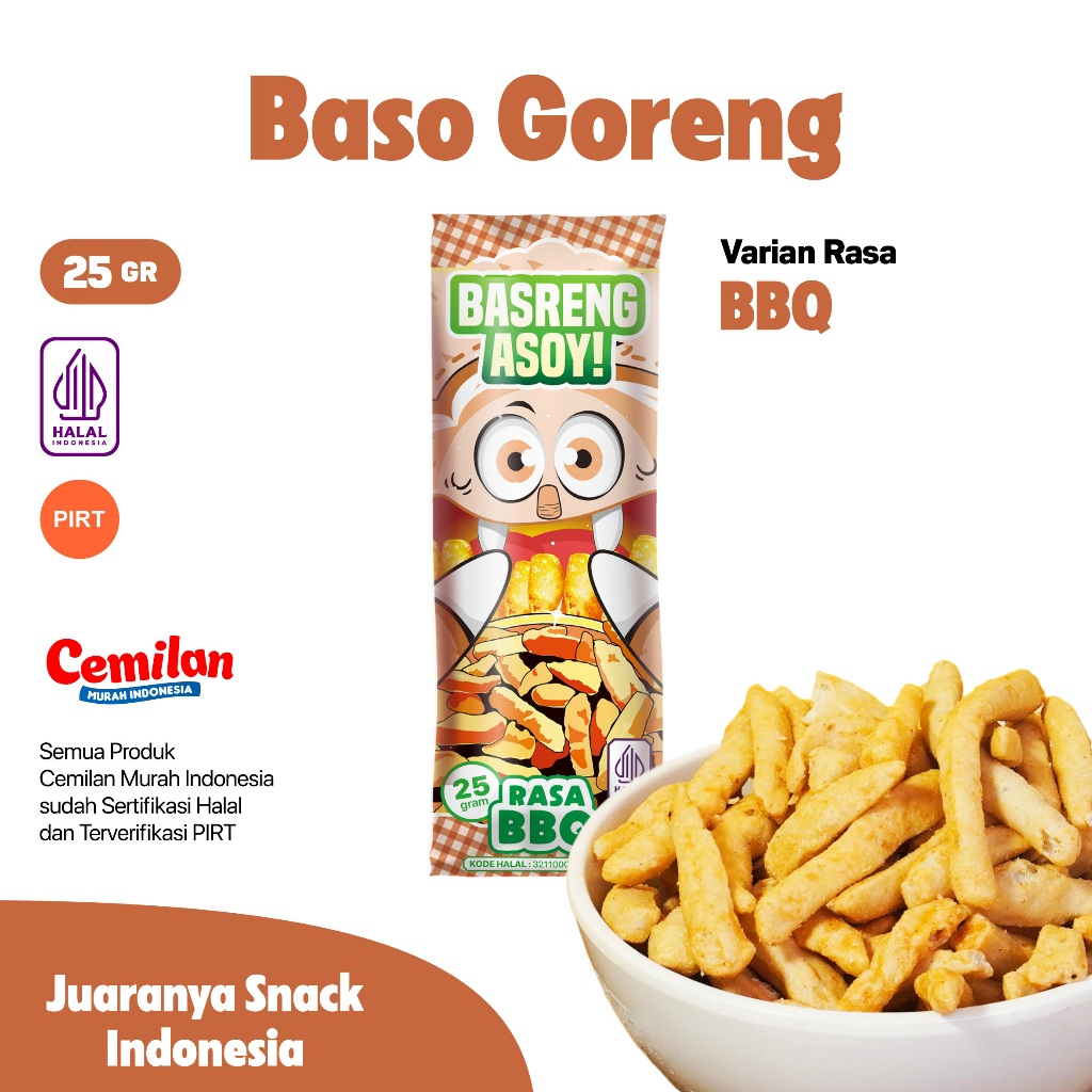 

Baso Goreng Varian Rasa BBQ, Pedas, Pedas Daun Jeruk, Sambalado - Cemilan Murah Anak