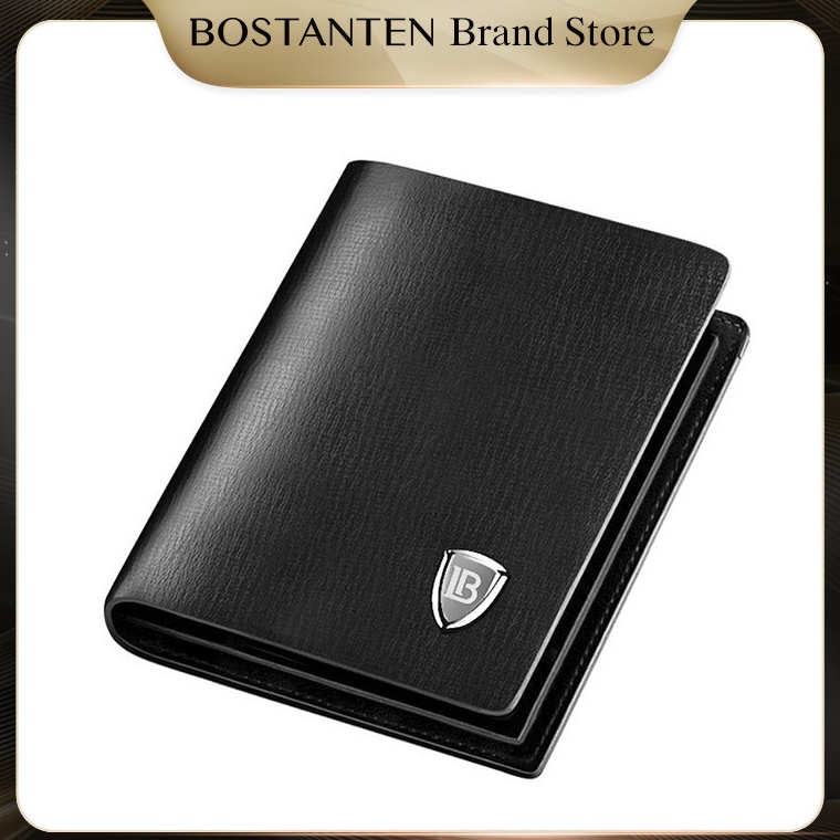 Modern BOSTANTEN Dompet Pria Bahan Kulit Sapi Asli Model Lipat Pendek HitamCoklat