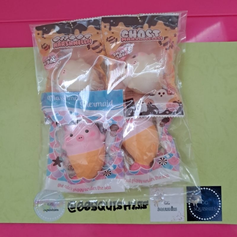 Ghost & Mermaid Marshmellii pig squishy by creamii candy punimaru yummiibear murah original BNIP sal
