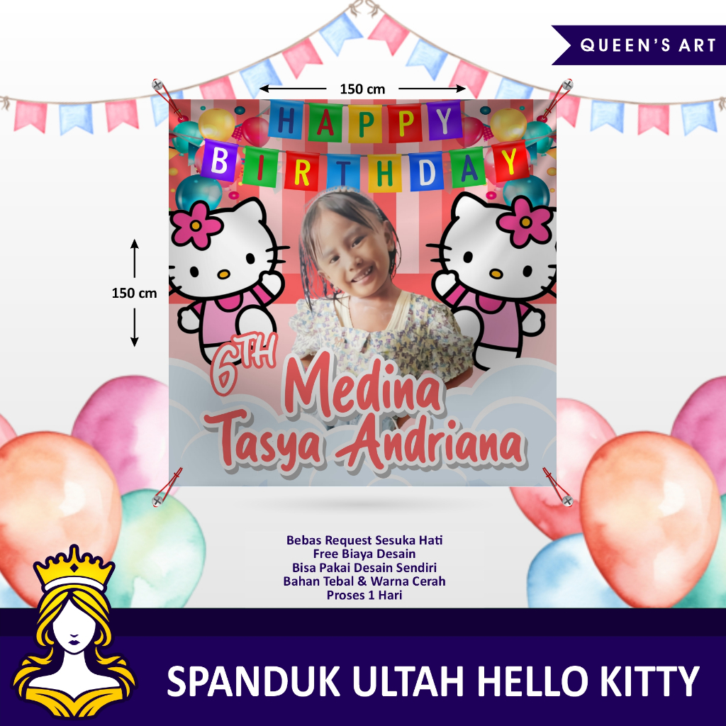 Spanduk ulang tahun anak tema hello kitty / spanduk ultah hello kitty / spanduk hello kitty
