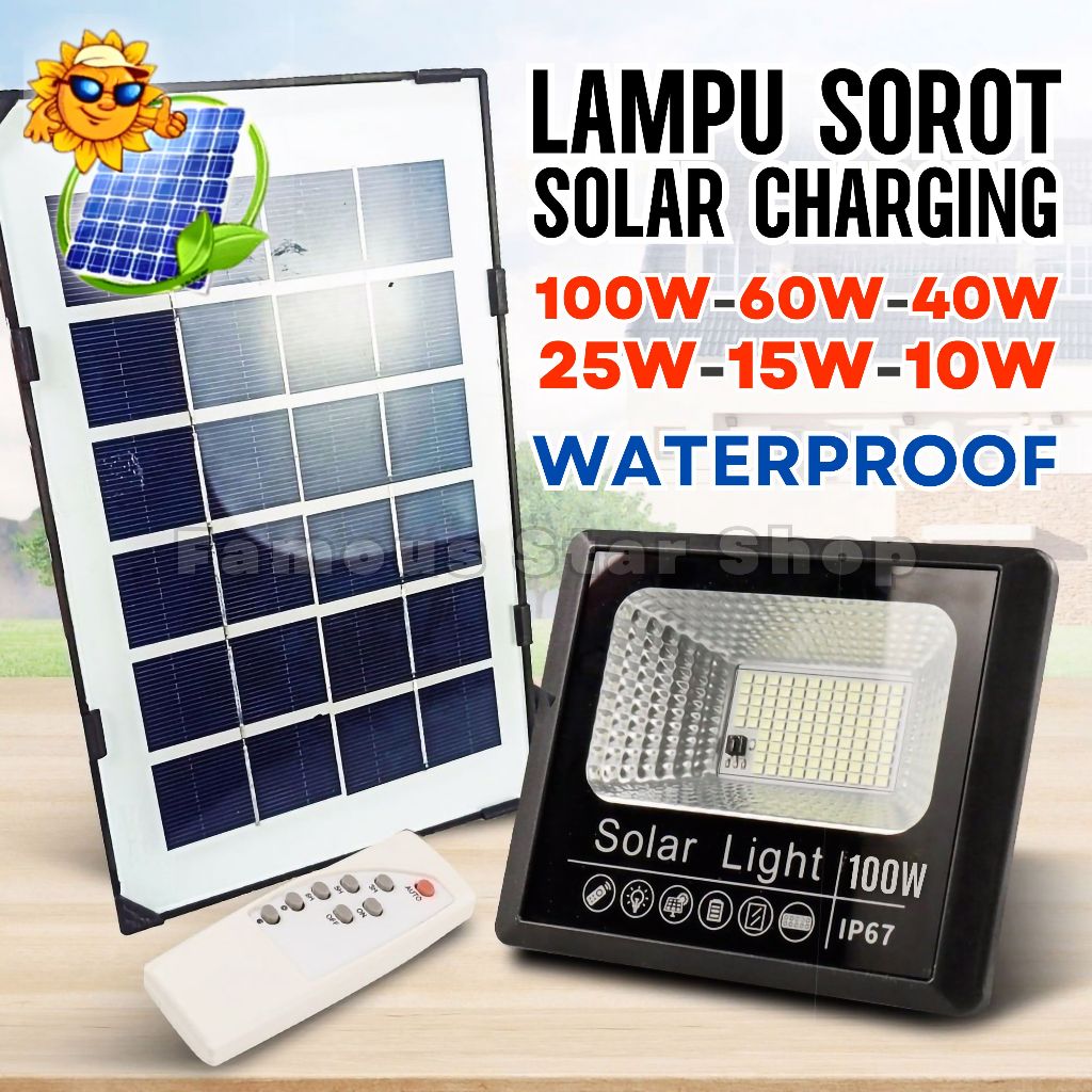 Lampu Sorot Solar Charging Super LED 100 Watt Tahan 12 Jam VIPOO ORIGINAL | Lampu Sorot Solar Cell |