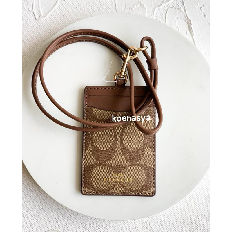 

id case coachoriginal lanyard sign khaki saddle brown new