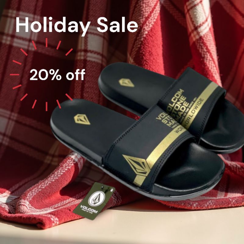 Sandal slide Volcom Black gold pria wanita dewasa/sandal slide Volcom Black gold anti slip tahan air