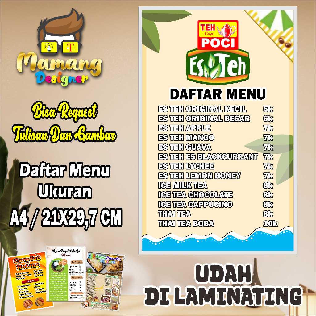 

Cetak Poster Daftar Menu Es Teh Bahan Kuat