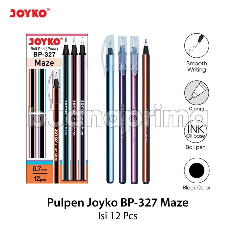 

Pulpen Maze 0.7 mm isi 12 pcs Joyko BP-327 Ball Pen Pena Hitam