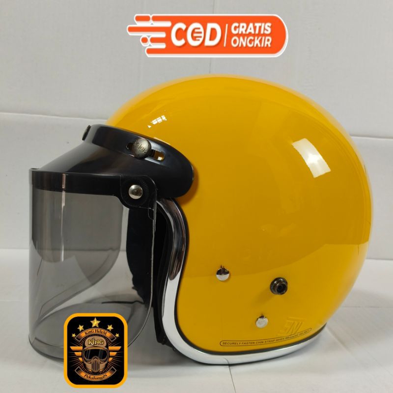 Helm Bogo Dewasa list Chrome Kaca Datar Hitam SNI - Helm Bogo Wanita Pria - Helm Bogo Retro Clasic