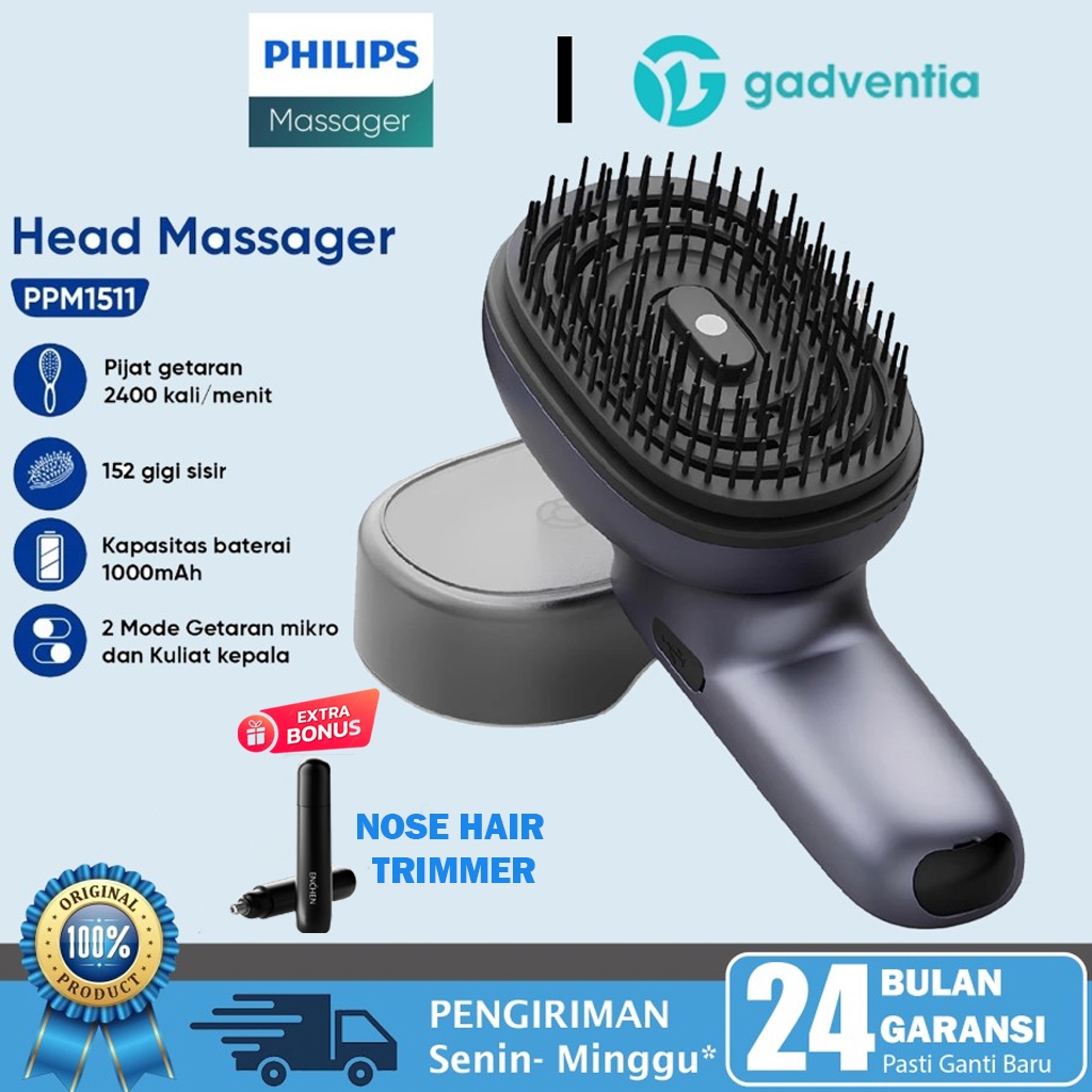 Philips PPM1511 Sisir Rambut Cushion Head Massager Hair Brush Comb Pijat Anti Kusut Essential Oil Ma