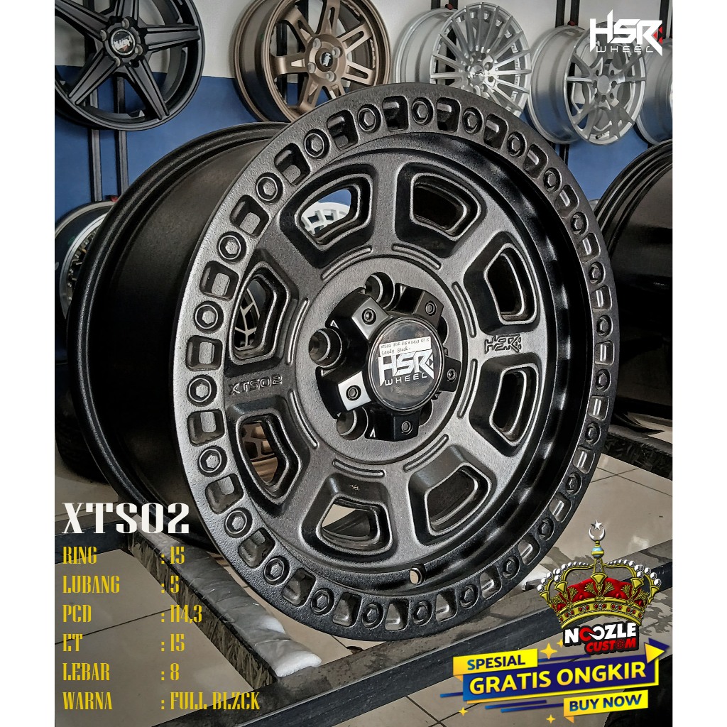 Velg Mobil Terios Rush Ring 15 Lubang 5 Pelek offroad R15 Lebar 8 Rata Full Black