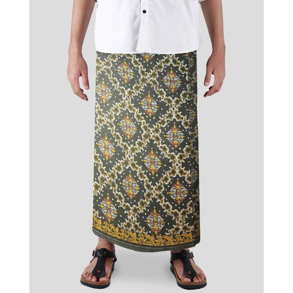 Sarung Mangga Gold Kembang Nusantara Batik Hijau Kuning GKNB42