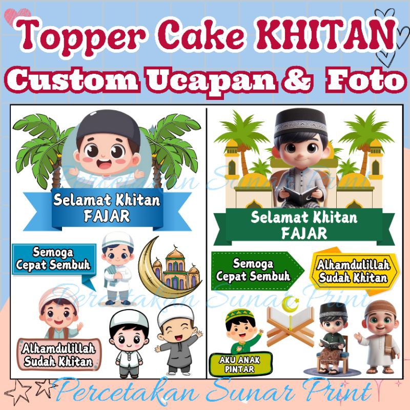 Topper KHITAN CUSTOM Ucapan & Foto /Topper Cake