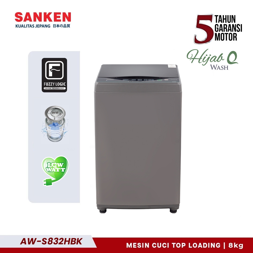 Sanken Mesin Cuci 1 Tabung AW-S832HBK Top Loading 8Kg Hijab Series