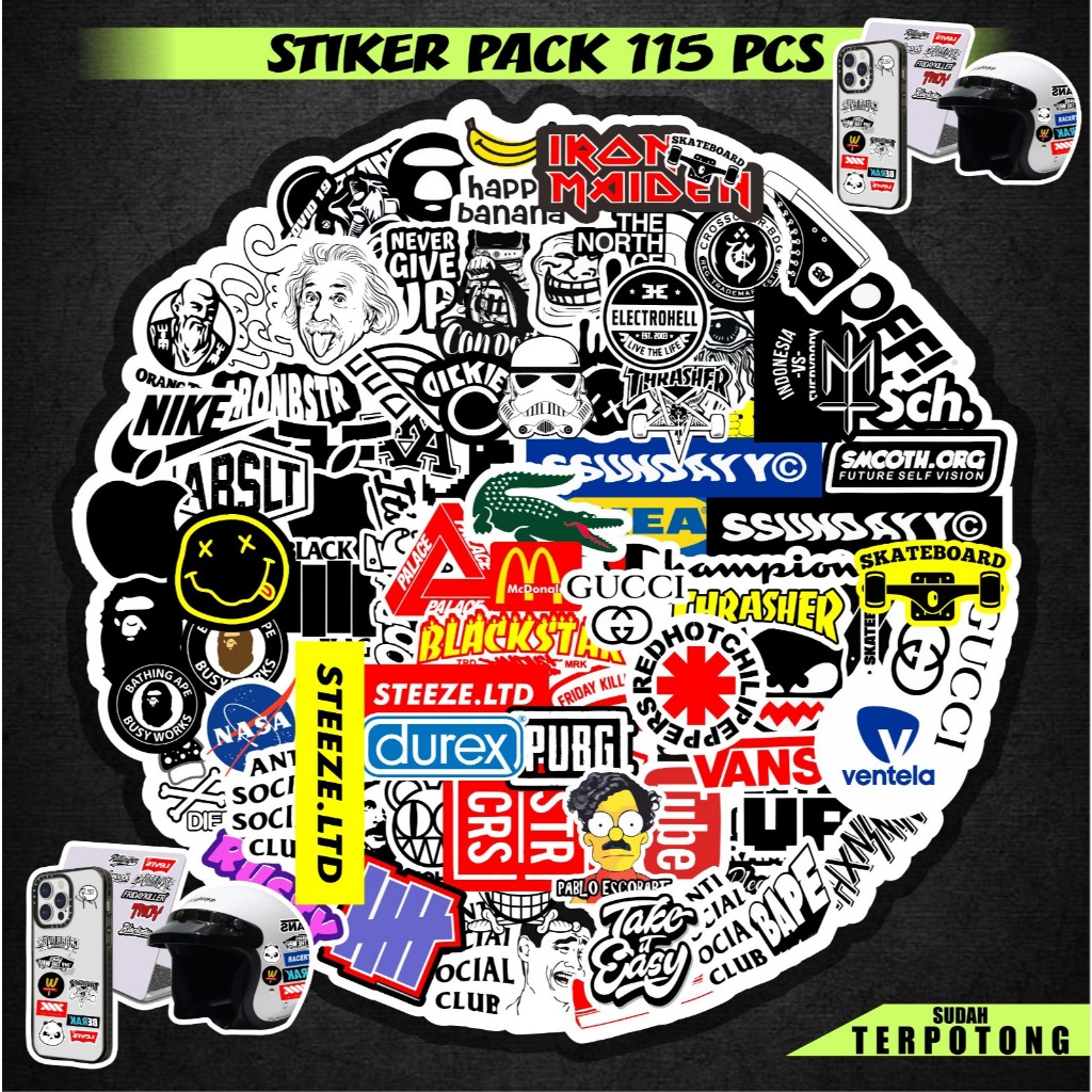 

Stiker 115 pcs Sticker pack case phone distro brand tempelan helm striping motor