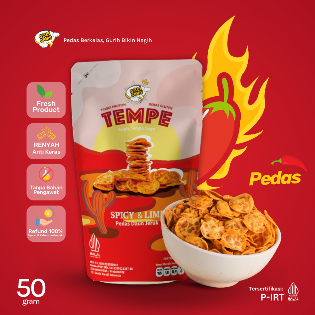 

GELICHIPS - Keripik Tempe Pedas Gurih Renyah 50gr