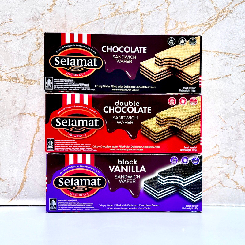 

Selamat Sandwich Wafer Double Chocolate Black Vanilla 145Gr