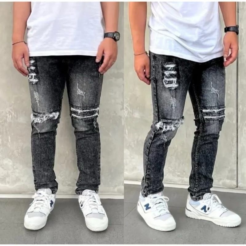 BLAZING BOUNTIZ Celana Jeans Pria VLG-46 Bikers Sobek
