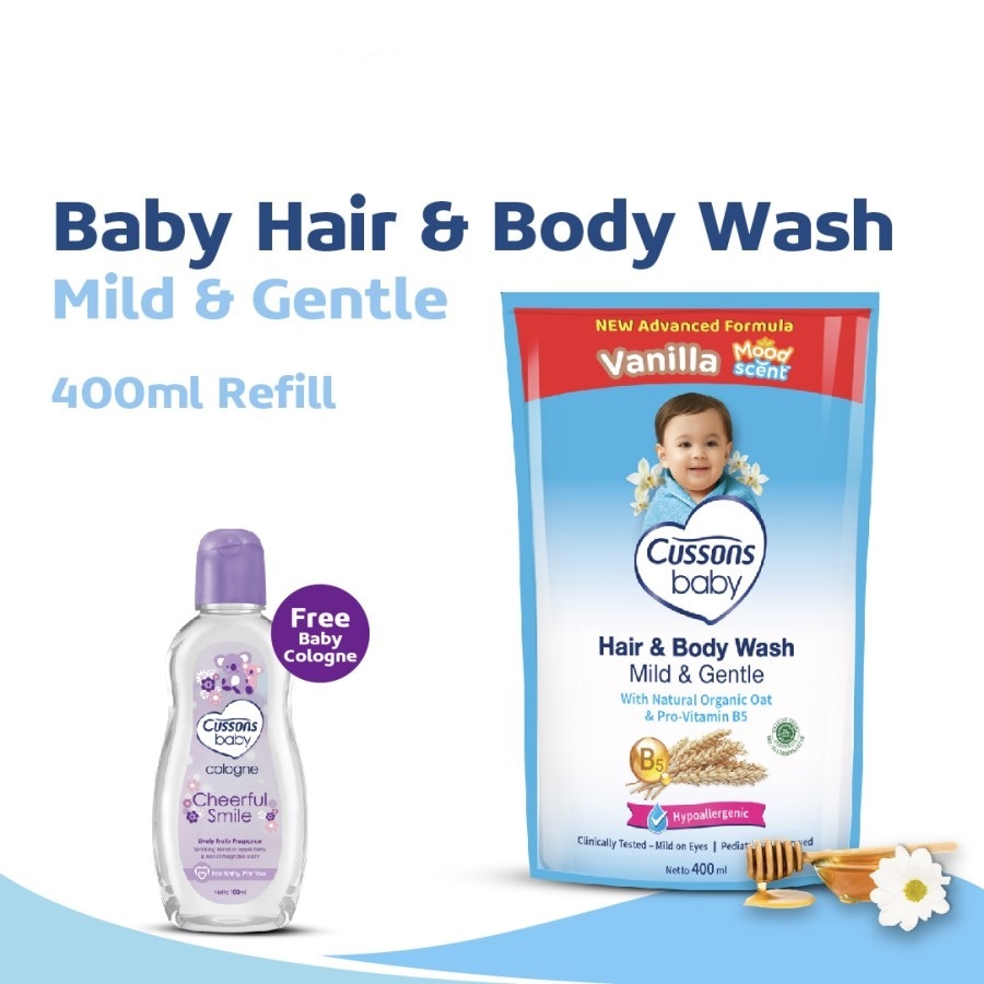 Cussons Baby Hair & Body Wash Refill 400ml Bonus Cologne 50ml