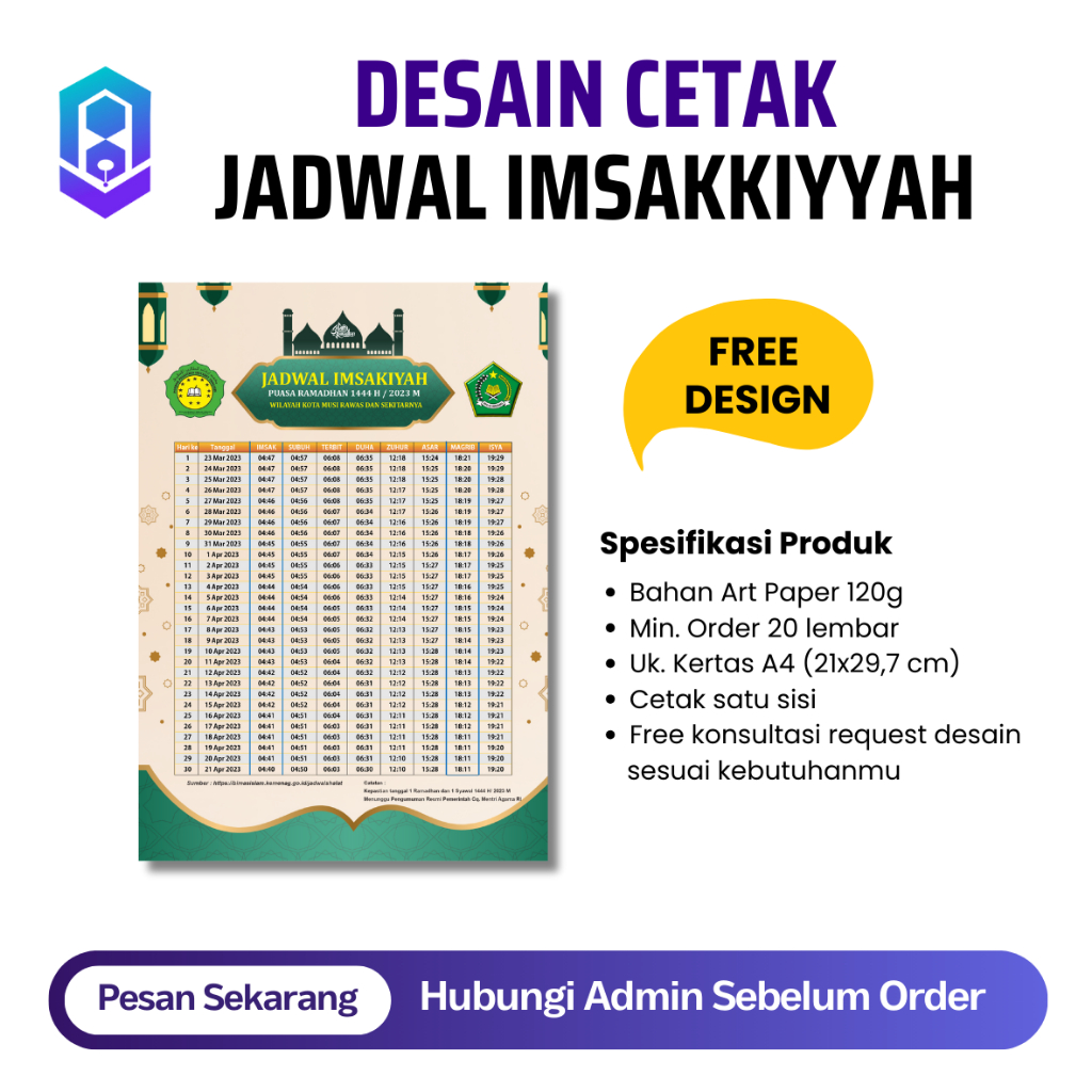 

Desain Cetak Brosur Jadwal Imsakkiyah Ramadhan Tahun 2025/1446 H | Tersedia untuk seluruh kota di Indonesia